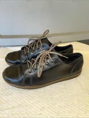 Dr. Martens Black Leather Slip-On Style Oxford with Tan Laces